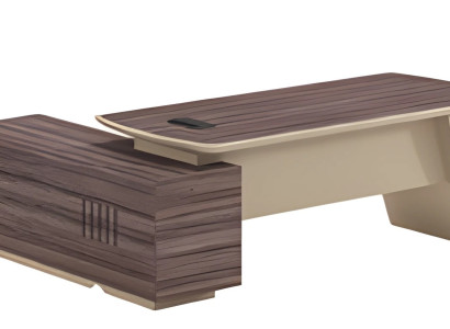 Schreibtisch Modern Beige Braun Holzoptik Mit Ablagefläche und Steckdose