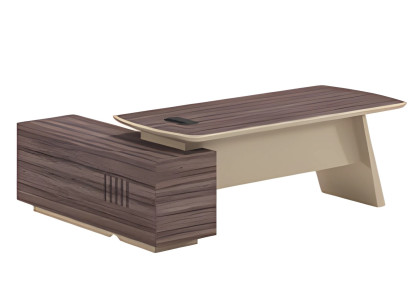 Schreibtisch Modern Beige Braun Holzoptik Mit Ablagefläche und Steckdose