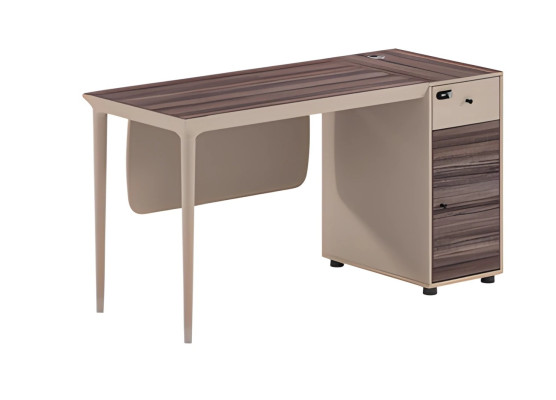 Bürotisch Modern Design Holzoptik Beige Braun Mit Schubladen Schloss Elegant