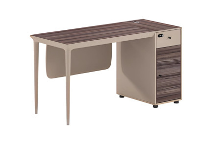 Bürotisch Modern Design Holzoptik Beige Braun Mit Schubladen Schloss Elegant