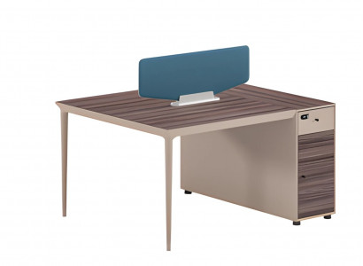 Bürotisch Trennwand Design Holzoptik Braun Beige Mit Schubladen Schloss Blau