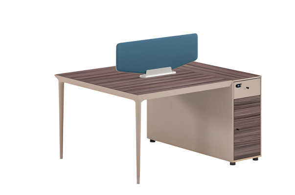 Bürotisch Trennwand Design Holzoptik Braun Beige Mit Schubladen Schloss Blau