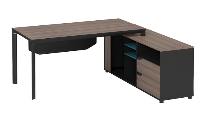 Eckschreibtisch Modern Holzoptik Braun Schwarz Design Mit Regalen Schubladen