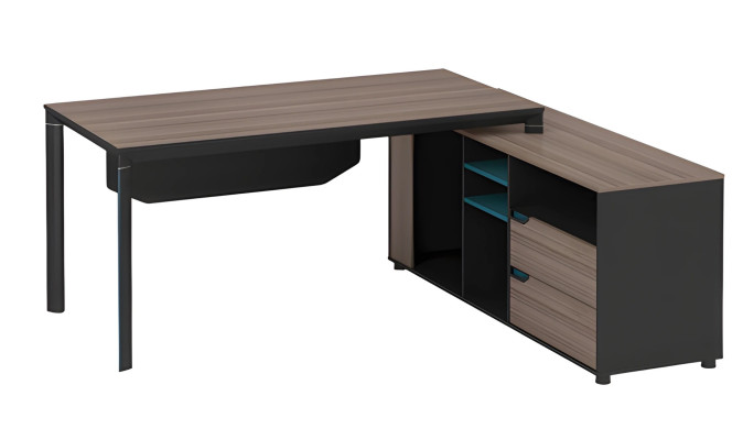 Eckschreibtisch Modern Holzoptik Braun Schwarz Design Mit Regalen Schubladen