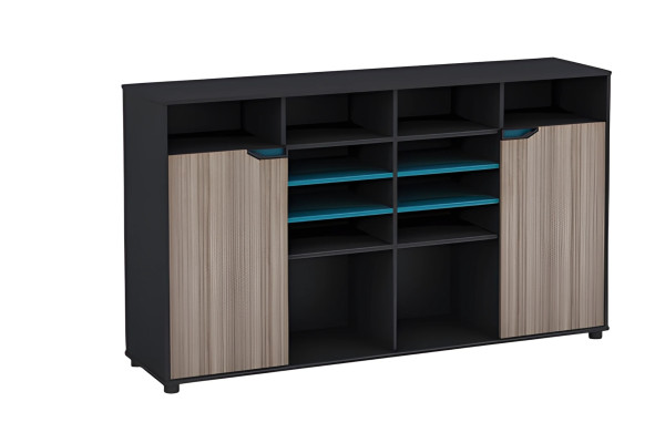 Sideboard Groß Holzoptik Braun Schwarz Modern Regale Türen Ablagen Türkis