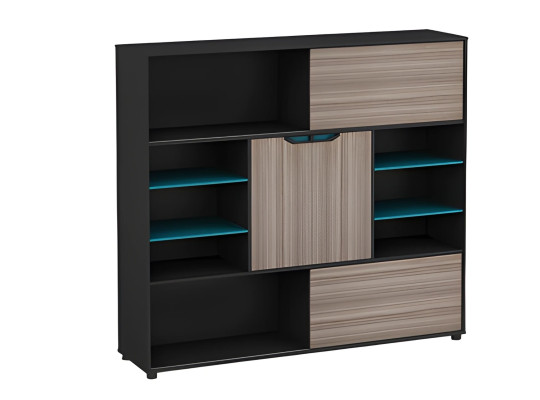 Sideboard Regal Schrank Holzoptik Braun Schwarz Modern Türen Fächer Blau Büro