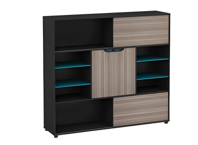 Sideboard Regal Schrank Holzoptik Braun Schwarz Modern Türen Fächer Blau Büro