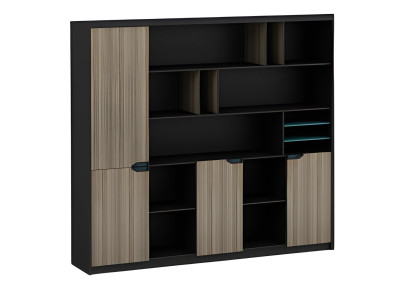 Büroschrank Regalwand Holzoptik Braun Schwarz Modern Türen Fächer Ordner Blau
