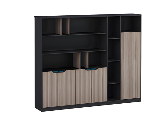 Büroschrank Regalwand Holzoptik Braun Schwarz Türen Fächer Ordner Modern Blau