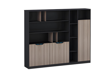 Büroschrank Regalwand Holzoptik Braun Schwarz Türen Fächer Ordner Modern Blau