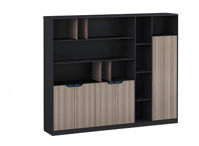 Büroschrank Regalwand Holzoptik Braun Schwarz Türen Fächer Ordner Modern Blau