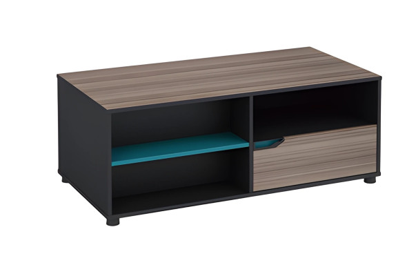 Couchtisch Modern Holzoptik Braun Schwarz Mit Ablage und Schublade Wohnzimmer