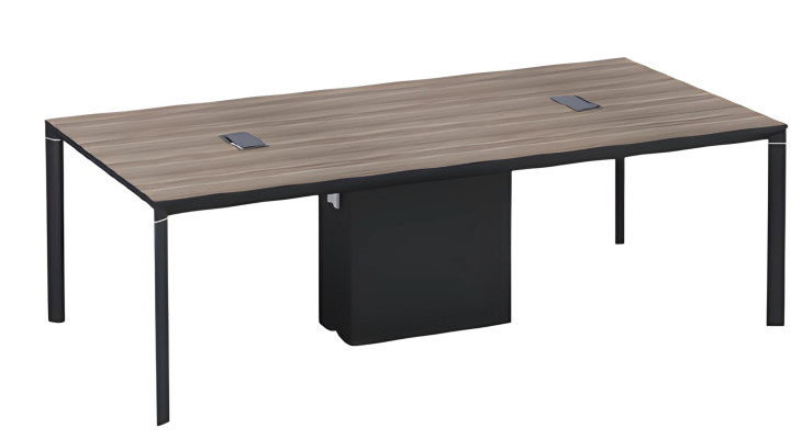 Konferenztisch Holzoptik Braun Schwarz Mit Kabeldurchlass und Modernem Design