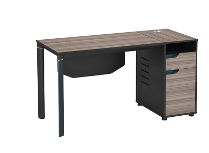 Schreibtisch Modern Holzoptik Braun Schwarz Mit Kabeldurchlass und Stauraum