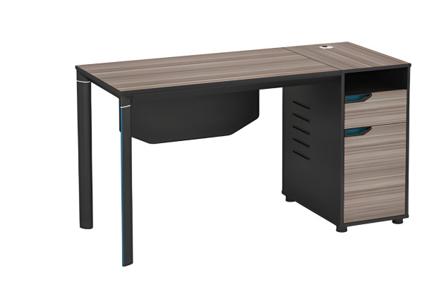Schreibtisch Modern Holzoptik Braun Schwarz Mit Kabeldurchlass und Stauraum