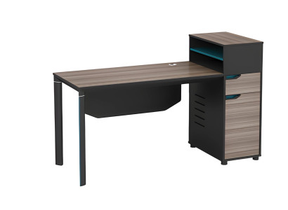 Schreibtisch Holzoptik Braun Schwarz Mit Stauraum und Kabeldurchlass Büro Tisch