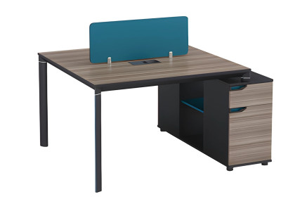 Schreibtisch mit Blauer Trennwand, Moderner Bürotisch mit Stauraum und Design
