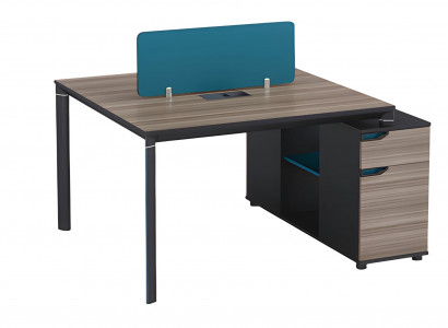 Schreibtisch mit Blauer Trennwand, Moderner Bürotisch mit Stauraum und Design