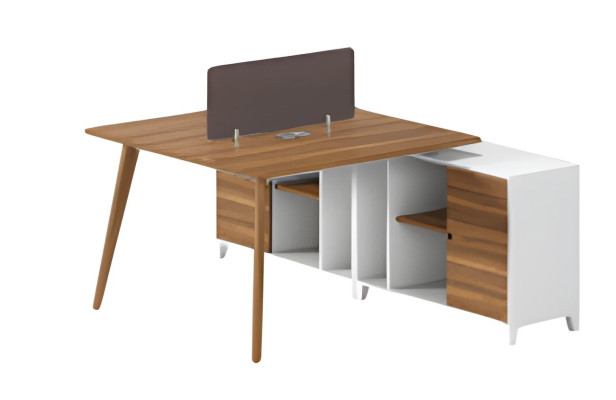 Moderner Schreibtisch mit Holzregal und Trennwand elegantes Design für Büro