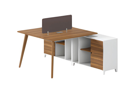 Moderner Schreibtisch mit Holzregal und Trennwand elegantes Design für Büro