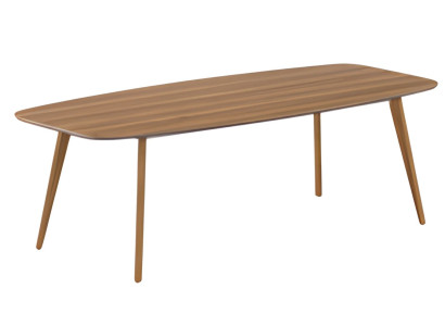 Moderner Couchtisch aus Holz und Weiß mit Stauraum und eleganten Holzbeinen