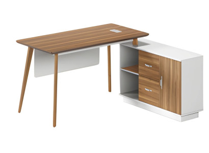 Schreibtisch aus Holz und Weiß mit Stauraum, elegantes Design und schlanke Beine