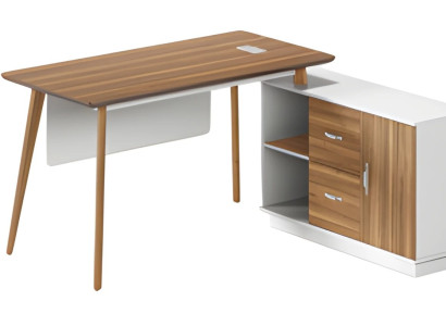 Schreibtisch aus Holz und Weiß mit Stauraum, elegantes Design und schlanke Beine