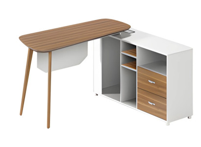 Schreibtisch aus Holz und Weiß mit Stauraum moderne Verarbeitung schlanke Beine