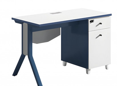 Schreibtisch in Blau und Weiß mit modernen Beinen Stauraum eleganter Oberfläche