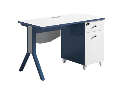 Schreibtisch in Blau und Weiß mit modernen Beinen Stauraum eleganter Oberfläche