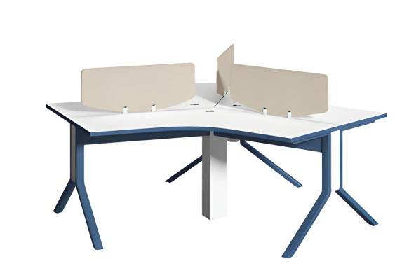 Bürotisch Eckschreibtisch Blau Weiß mit Trennwand für Arbeitsplatz Einrichtung