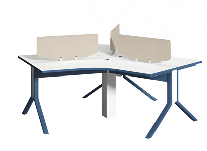 Bürotisch Eckschreibtisch Blau Weiß mit Trennwand für Arbeitsplatz Einrichtung