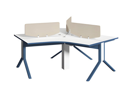 Bürotisch Eckschreibtisch Blau Weiß mit Trennwand für Arbeitsplatz Einrichtung
