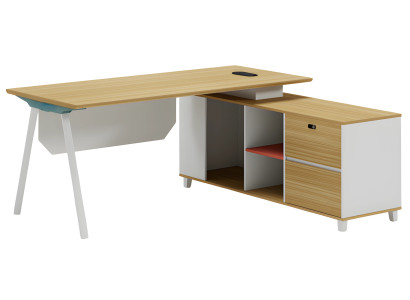 Moderner Bürotisch mit Stauraum und weißem Design Holzoptik und Ablagefach
