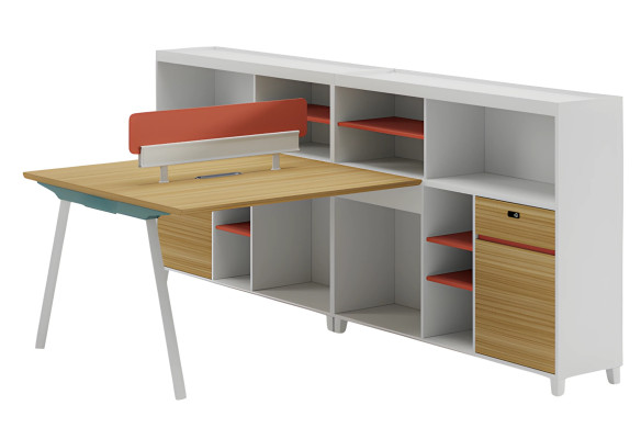 Moderner Bürotisch mit Stauraum und orangefarbenem Akzent Regal und Schreibtisch