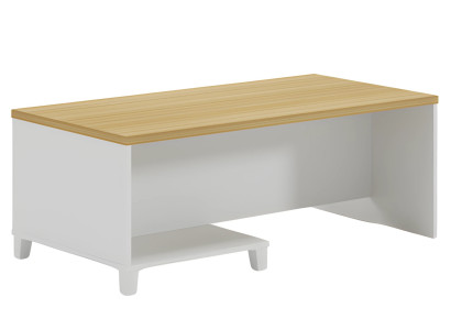 Moderner Couchtisch mit weißem Korpus und Holzoberfläche für elegantes Wohnen