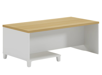 Moderner Couchtisch mit weißem Korpus und Holzoberfläche für elegantes Wohnen