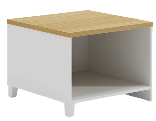 Beistelltisch Modern Weiß mit Holzplatte Minimalistisch praktischer Stauraum