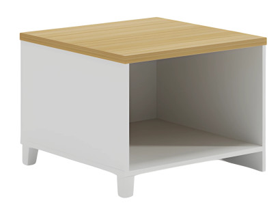 Beistelltisch Modern Weiß mit Holzplatte Minimalistisch praktischer Stauraum