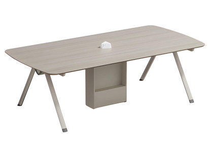 Moderner Konferenztisch Beige mit Stauraum und integrierter Steckdosenleiste