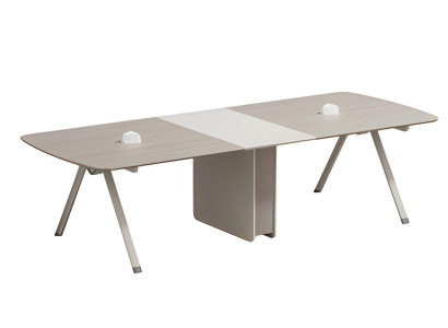 Modularer Konferenztisch Beige mit integrierter Steckdose und Modernem Design
