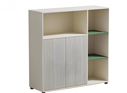 Modularer Büroschrank Beige mit Stauraum und Regalen für modernes Bürodesign