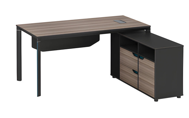 Bürotisch Winkelschreibtisch Modern Holzoptik Braun Schwarz Stauraum Design