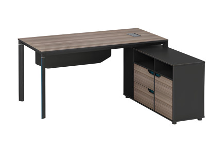 Bürotisch Winkelschreibtisch Modern Holzoptik Braun Schwarz Stauraum Design