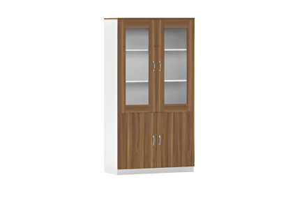 Büroschrank Aktenschrank Modern Holzoptik Braun Weiß Glas Vitrine Stauraum