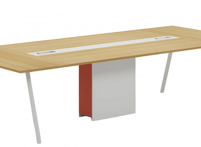 Konferenztisch Besprechungstisch Modern Holzoptik Natur Weiß Orange Kabelkanal