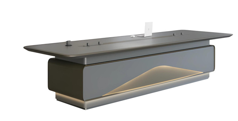 Konferenztisch Besprechungstisch Luxus Grau LED Beleuchtung Kabelmanagement
