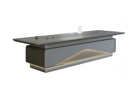 Konferenztisch Besprechungstisch Luxus Grau LED Beleuchtung Kabelmanagement