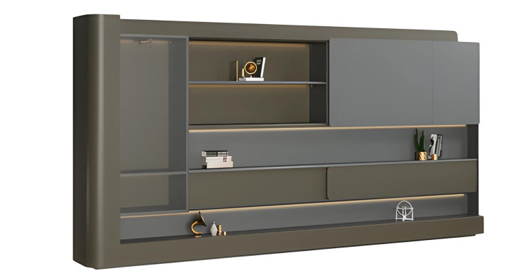 Büroschrank Aktenschrank Modern Schwarz Grau Regalwand LED Beleuchtung Stauraum