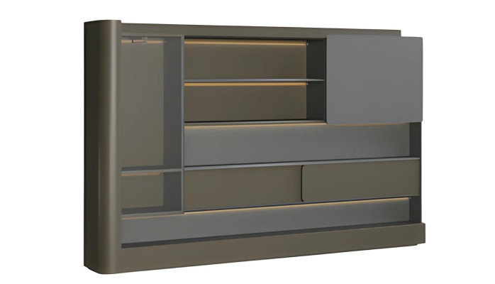 Büroschrank Regalwand Modern Schwarz Grau LED Beleuchtung Aktenschrank Stauraum